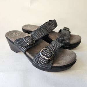 Dansko Sophie Double Strap Sandals Black Leather Clog EU 39 US 8.5-9